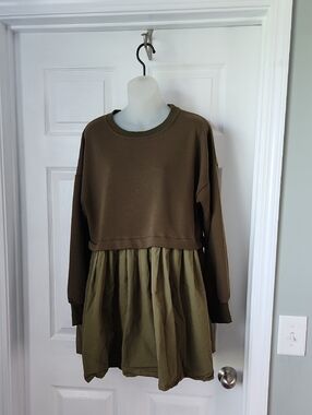 Olive Two-Tone Peplum Sweatshirt Dress
